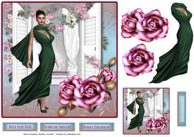 Elegant Lady at White Rose Window