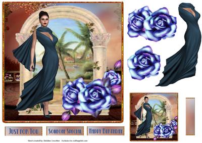 Elegant Lady at Tropical Window with Roses