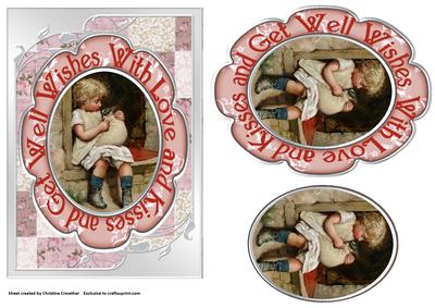 Vintage Girl and Puppy Get Well Quick Pyramid Card