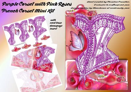 French Corset Minikit - Purple Corset with Pink Roses