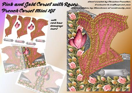 French Corset Minikit - Pink & Gold Corset with Roses