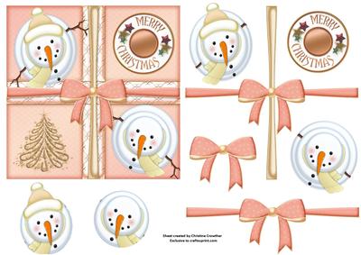 Peachy Snowman Ribbon Wrapped Gift Step by Step