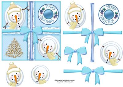 Ice Blue Snowman Ribbon Wrapped Gift Step by Step