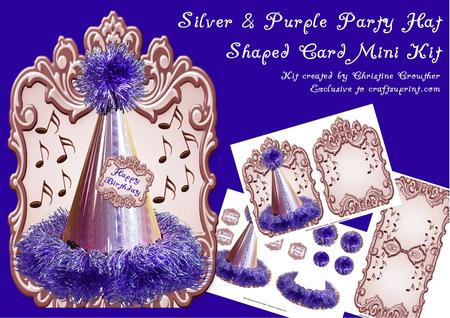 Silver & Purple Party Hat Shaped Card Mini Kit