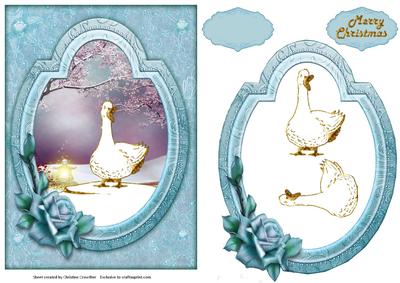 Golden Goose in Blue Frame - Merry Christmas