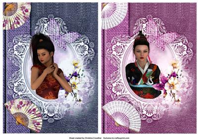 Two Oriental Beauty Card Fronts