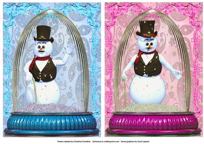 Snowman Snowglobes - Pink & Blue - Two Card Fronts