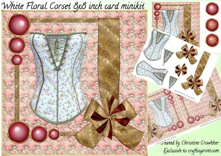 White Floral Corset 8x8 Inch Card Mini Kit