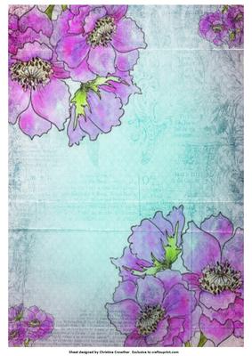 Anemones on Aqua Vintage Background
