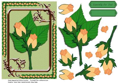 Peach Rosebuds Roses in Copper Floral Frame with Decoupage