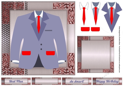 So Smart! Framed Jacket & Tie Birthday Card with decoupage (blue)