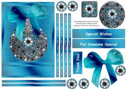 Aqua Gem Pendant Pyramid with Ribbons & Bow