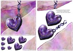 Romantic Hanging Purple Heart on Torn Vellum