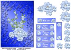 Pale Blue Flowers on Sapphire Embossed Background