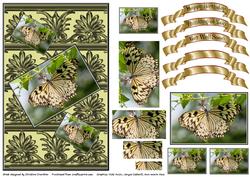 Rice Paper Butterfly Pyramid on Art Deco Ribbon Background
