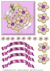 Purple Centred Gold Flowers in Double Rosebud & Lace Frame