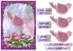 Pink Birthday Bird Decoupage with Flowers