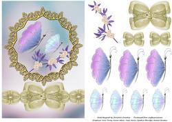 Gold Framed Shellwing Butterflies with Gold Lace Bow