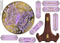 Lilac Glass Butterfly on Acorn Plate Card with Stand