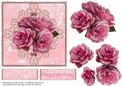 Deep Pink Rose Birthday Bouquet with Decoupage