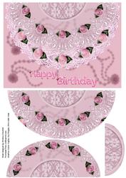 Pink Satin Roses and Lace Mock Envelope Card