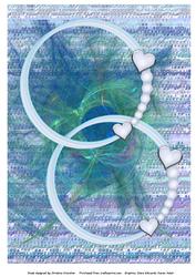 Feather Hearts and Pearls Circle Frame Blue Card Front