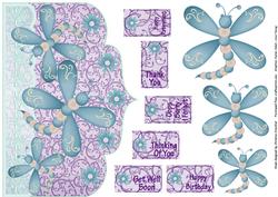 Elegant Edge Dragonflies, Lace & Flowers - Aqua & Lilac