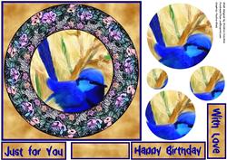 Blue Wren in Antique Floral Frame Circular Pyramid