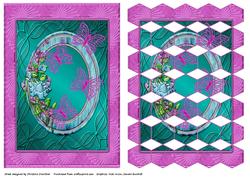 Hot Pink Glass Butterflies on Aquamarine Hexagon Patchoupage