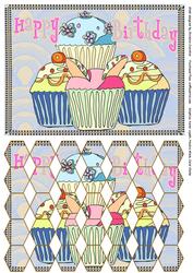 Giant Cupcakes Happy Birthday Hexagon Patchoupage