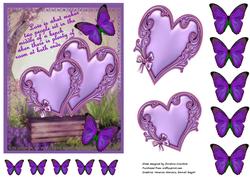 Love Is - Sitting on a Bench, Lavender Butterflies Hearts