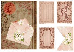 Roses Envelope on Oriental Background with 3 Message Cards