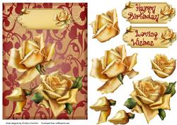 Yellow Roses on Wine Swirl with Decoupage