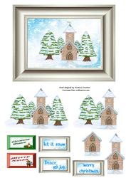 Framed Snowy Church Decoupage