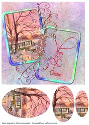 Pastel Winter Sunset Merry Christmas with Oval Pyramid