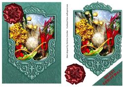 Christmas Flower Arrangement in Shield Frame with Satin Bow