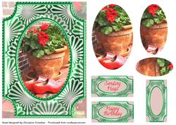 Red Wooden Clogs and Geraniums Framed Oval Pyramid