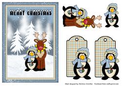 Merry Christmas Penguin & Reindeer with Gift Tags
