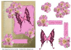 Pink Butterfly & Flowers on Gold Decoupage