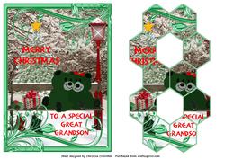 Great Grandson Christmas Garden Teddies Hexagon Patchoupage