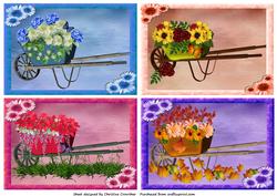 Four Floral Wheelbarrow Toppers