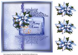 Ice Blue & White Poinsettia Merry Xmas