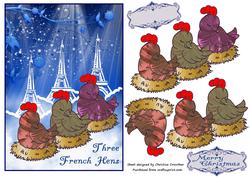 Tres Chic Three French Hens Merry Christmas