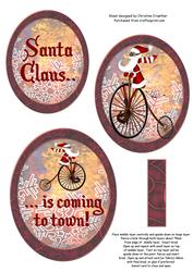 Penny Farthing Santa Claus Coming to Town Swivel Trio Card