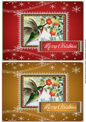 Merry Christmas Humming Bird on Red & Gold Quick Cards