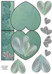 Two Hearts Heart Shaped Cut and Fold Card with Decoupage