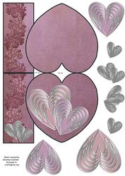 Pink Two Hearts Heart Shaped Cut & Fold Card with Decoupage
