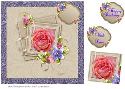 Blushing Rose in Origami Triple Frame