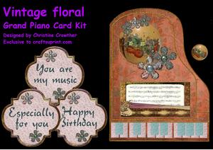 Vintage Floral Grand Piano Card Kit