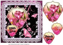 Flowers & Butterflies in Black & Pink - with Love Thank You